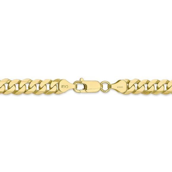Men's 6.75mm 10k Yellow Gold Flat Beveled Curb Chain Necklace, 24 Inch - Picture 4 of 8